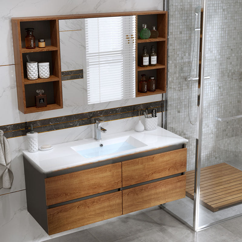 2 Drawers Vanity Wood Frame Freestanding Shelving Included Mirror Single Sink Vanity