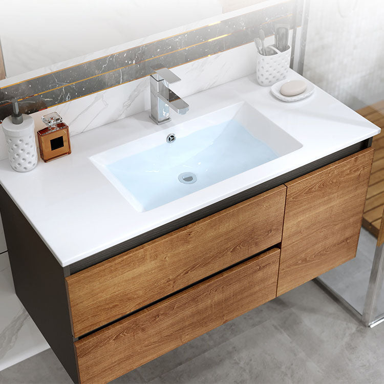 2 Drawers Vanity Wood Frame Freestanding Shelving Included Mirror Single Sink Vanity