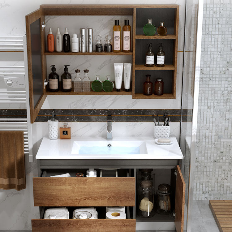 2 Drawers Vanity Wood Frame Freestanding Shelving Included Mirror Single Sink Vanity