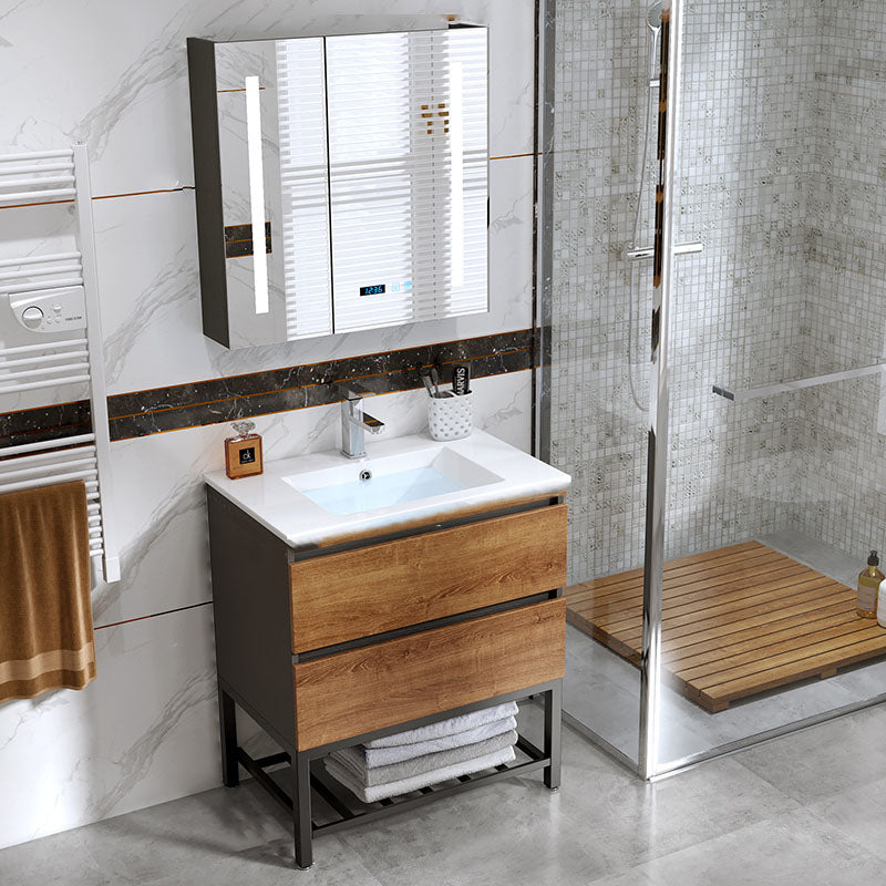 2 Drawers Vanity Wood Frame Freestanding Shelving Included Mirror Single Sink Vanity