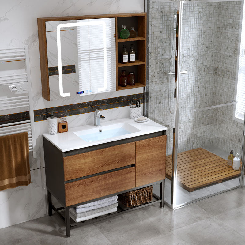 2 Drawers Vanity Wood Frame Freestanding Shelving Included Mirror Single Sink Vanity