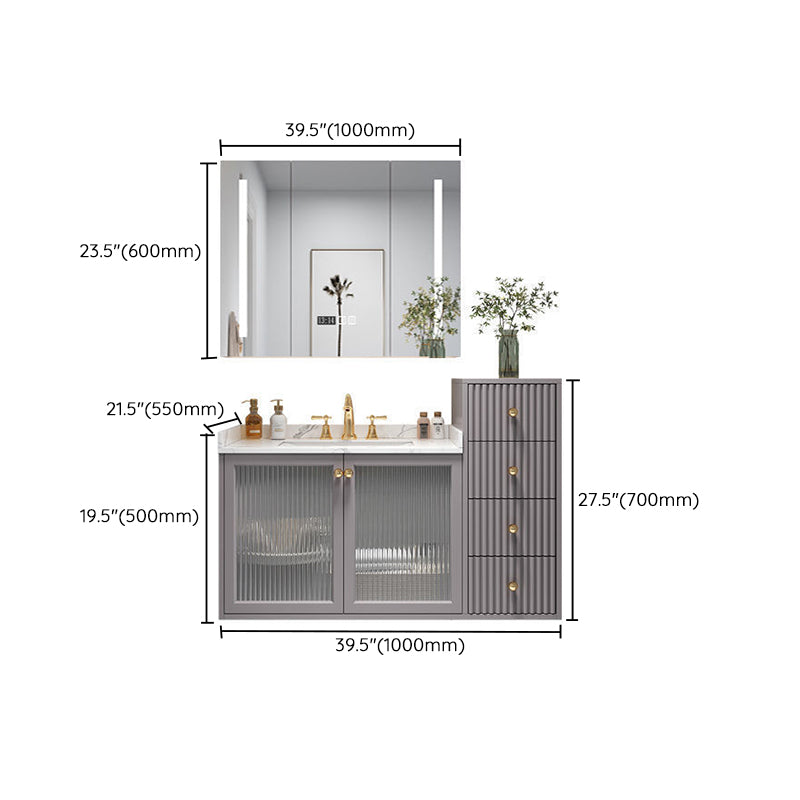 Modern Sink Vanity Wall Mount Solid Color Bathroom Vanity with Drawers