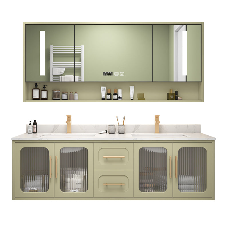 Double Sink Bath Vanity 2 Drawers Wall Mount Rectangle Vanity Set with Mirror