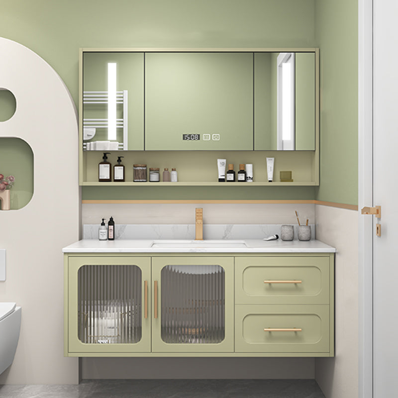 Double Sink Bath Vanity 2 Drawers Wall Mount Rectangle Vanity Set with Mirror
