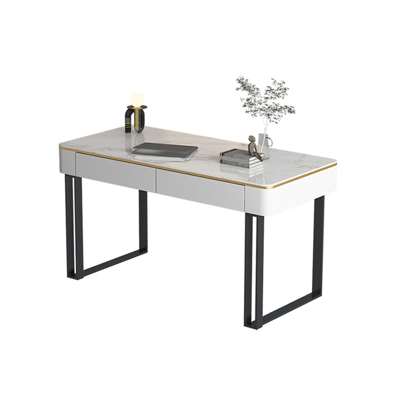 Glam 2 Drawers Office Desk Stone 29.53-inch Tall Writing Desk