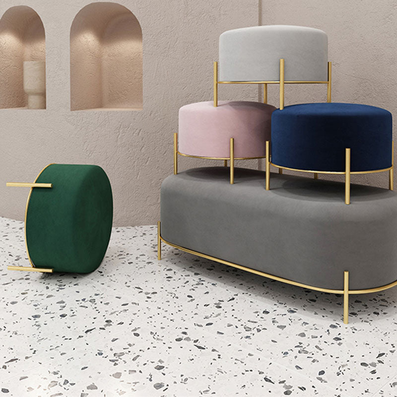 Solid Color Round Ottoman Mildew Resistant Velvet Upholstered Ottoman