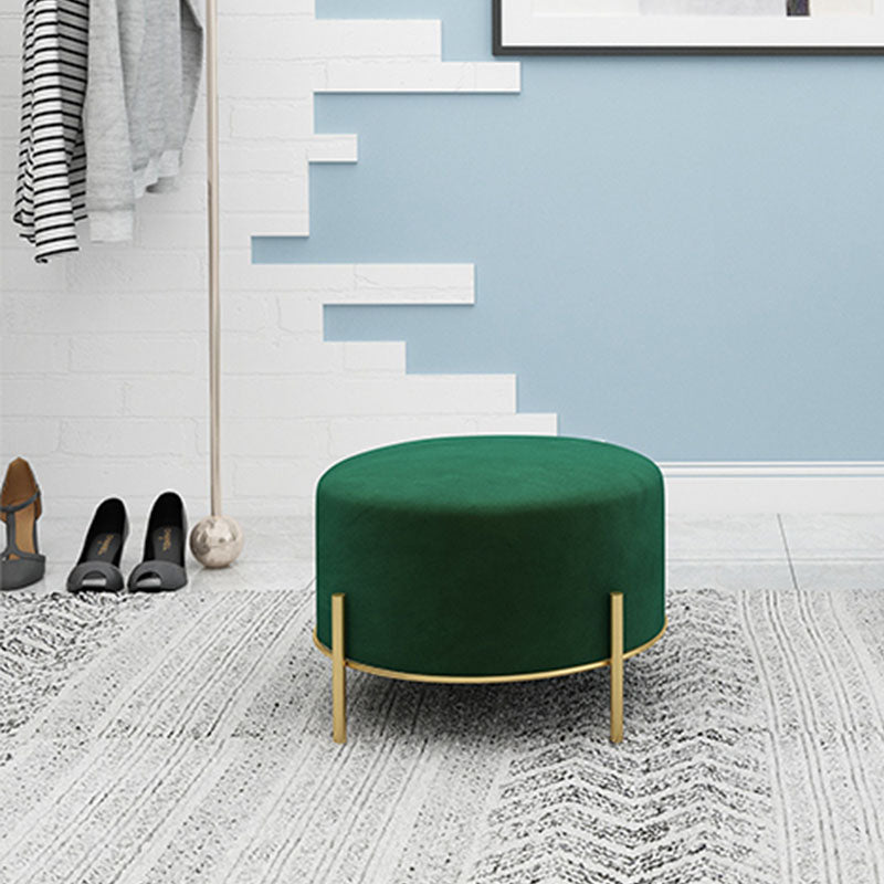 Solid Color Round Ottoman Mildew Resistant Velvet Upholstered Ottoman