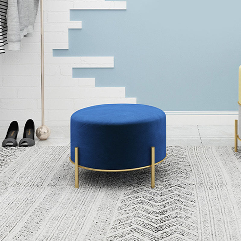 Solid Color Round Ottoman Mildew Resistant Velvet Upholstered Ottoman