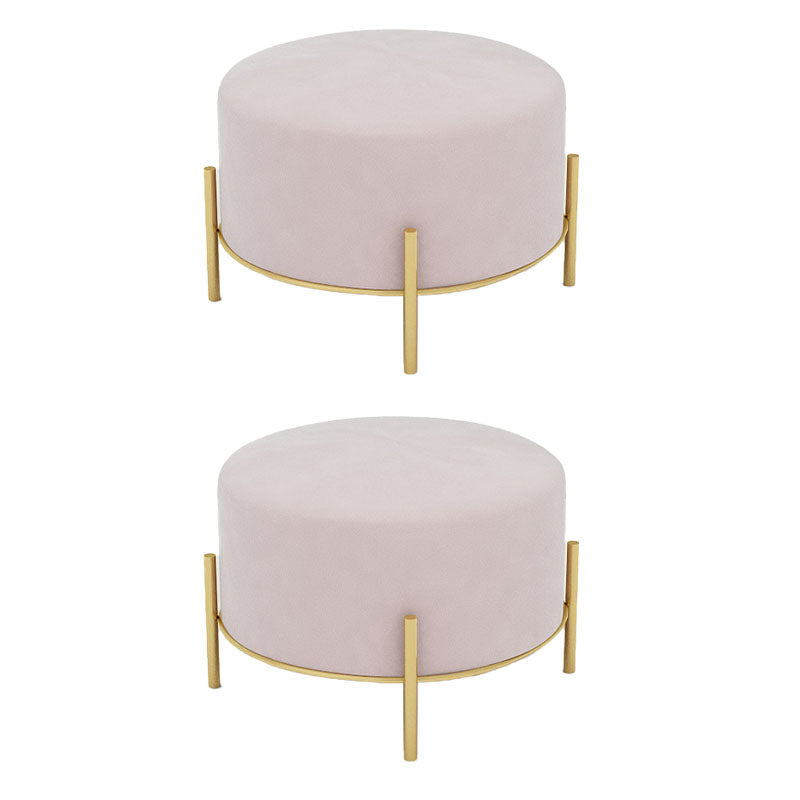 Solid Color Round Ottoman Mildew Resistant Velvet Upholstered Ottoman