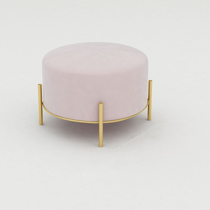 Solid Color Round Ottoman Mildew Resistant Velvet Upholstered Ottoman