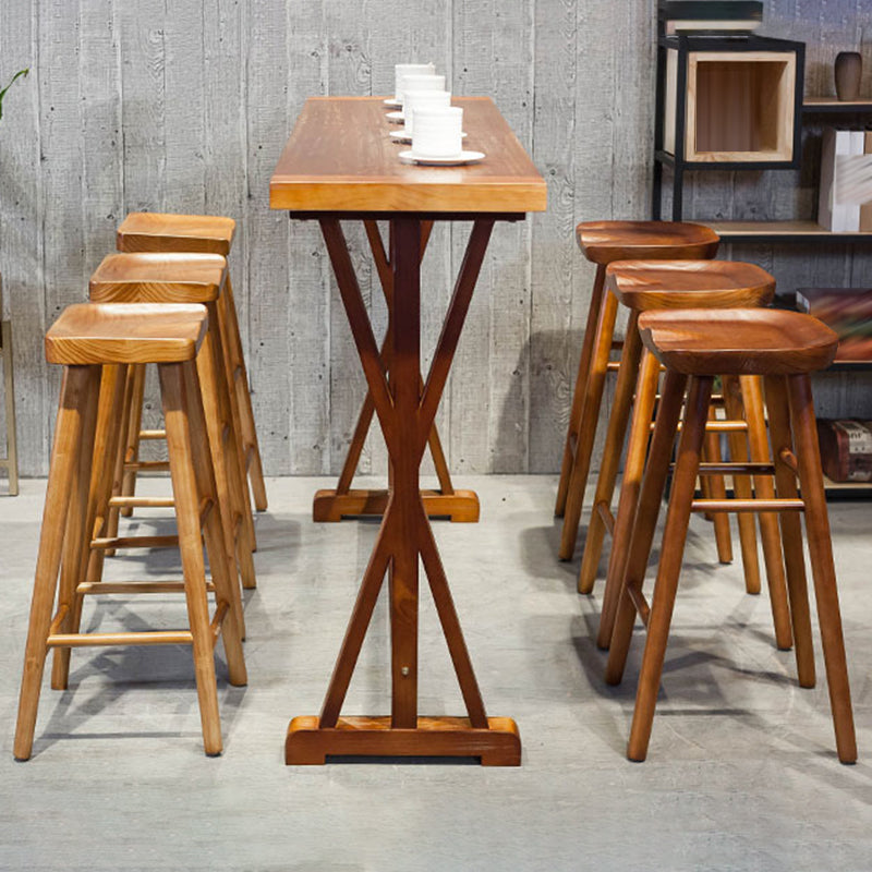 Contemporary Solid Wood Dining Stool Backless Bar Stool with Footrest