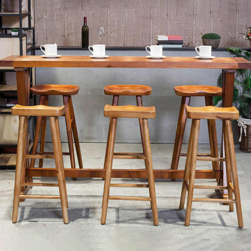 Contemporary Solid Wood Dining Stool Backless Bar Stool with Footrest
