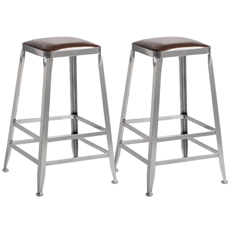 Metal Dining Stools Contemporary Armless Faux Leathe Bar Stools