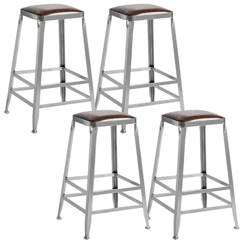 Metal Dining Stools Contemporary Armless Faux Leathe Bar Stools