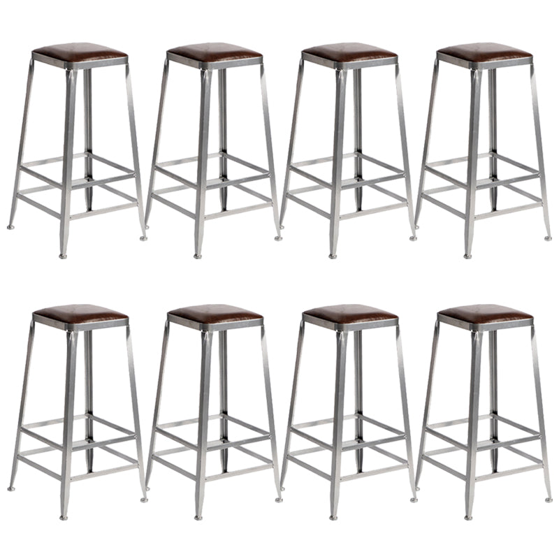 Metal Dining Stools Contemporary Armless Faux Leathe Bar Stools