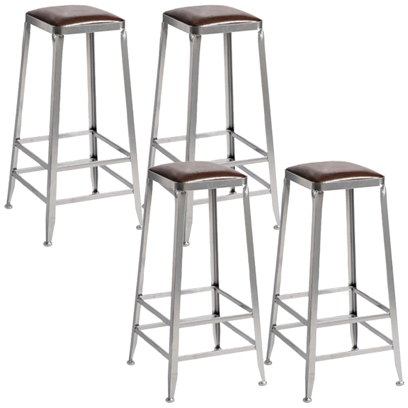 Metal Dining Stools Contemporary Armless Faux Leathe Bar Stools