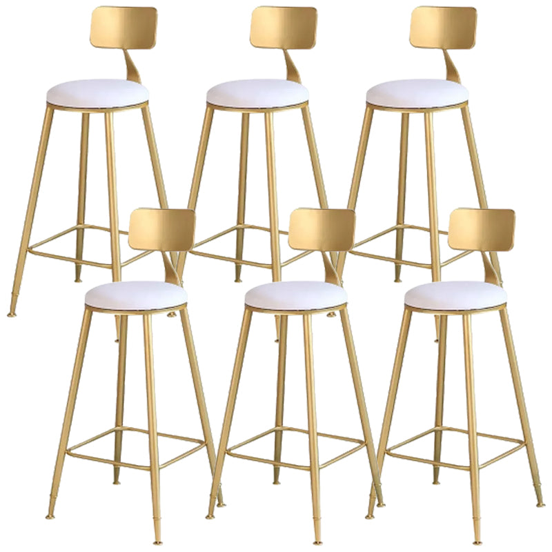 Glam Round Metal Bar Stools Low Back Dining Stools with Footrest