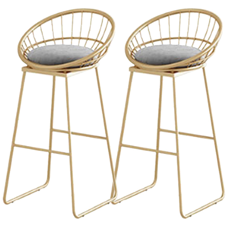 Glam Round Metal Bar Stools Low Back Dining Stools with Footrest