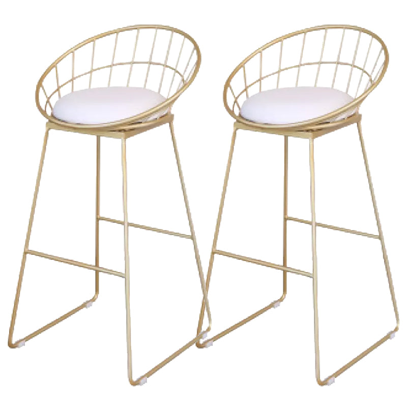Glam Round Metal Bar Stools Low Back Dining Stools with Footrest