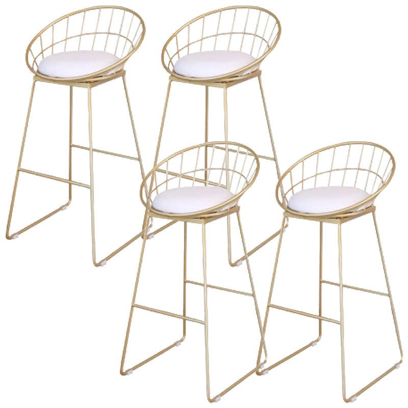 Glam Round Metal Bar Stools Low Back Dining Stools with Footrest