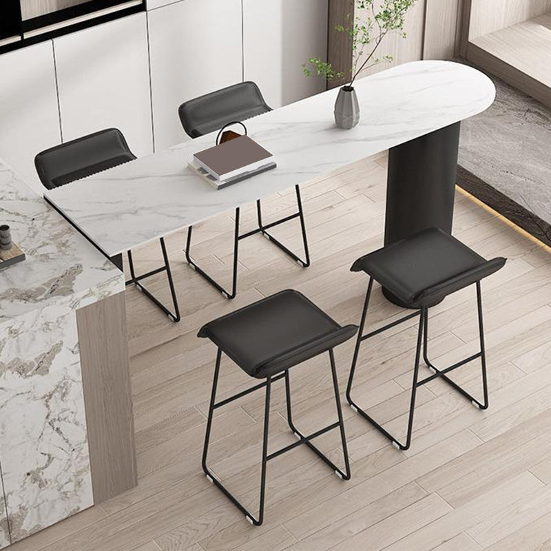 Faux Leather Armless Dining Stools Contemporary Bar Stools with Metal Base