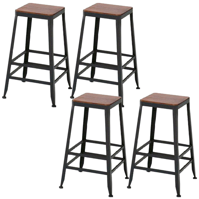 Armless Dining Stools Contemporary Bar Stools with Black Metal Base