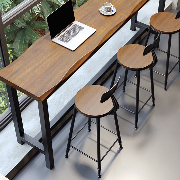 Wood Low Back Dining Stools Contemporary Armless Bar Stools with Footrest