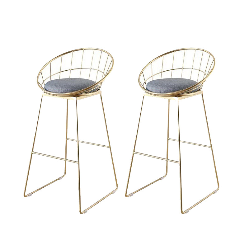 Glam Style Low Back Dining Stools Metal Bar Stools with Footrest
