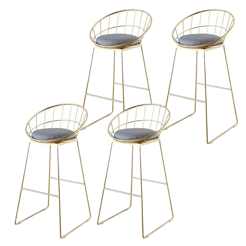 Glam Style Low Back Dining Stools Metal Bar Stools with Footrest