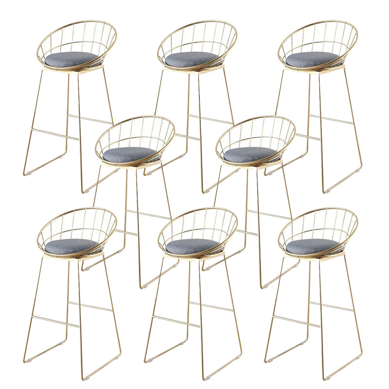 Glam Style Low Back Dining Stools Metal Bar Stools with Footrest