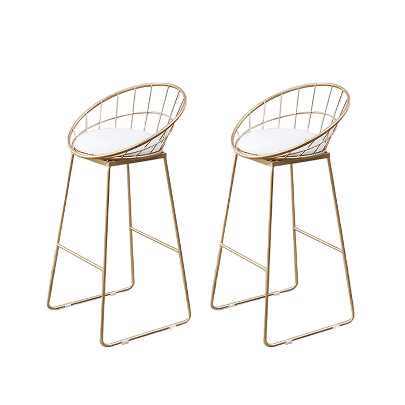 Glam Style Low Back Dining Stools Metal Bar Stools with Footrest