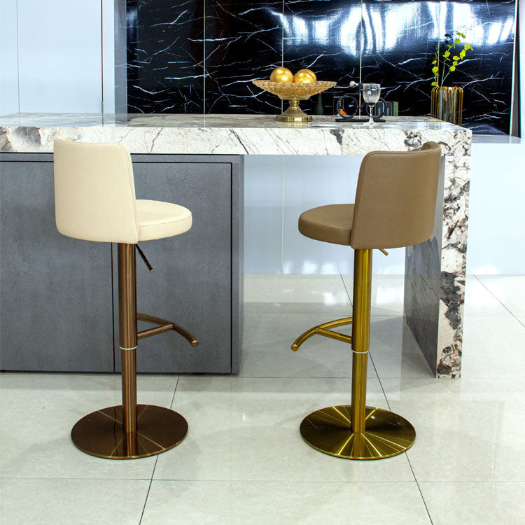 Industrial Adjustable Height Bar Stools Matte Finish Faux Leather Stools