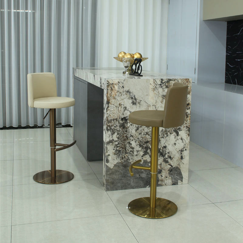 Industrial Adjustable Height Bar Stools Matte Finish Faux Leather Stools