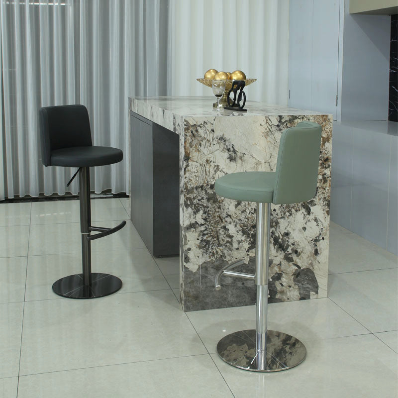 Industrial Adjustable Height Bar Stools Matte Finish Faux Leather Stools