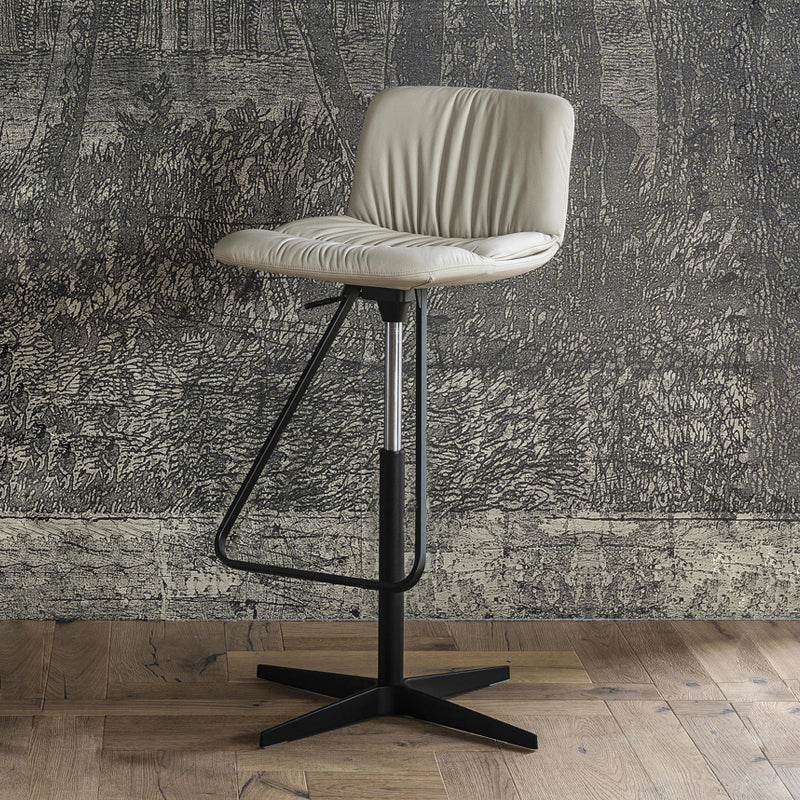 Industrial Adjustable Bar Stools Beige Faux Leather Stools for Home