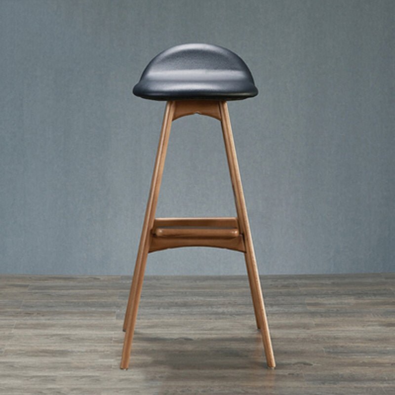 Industrial Bar Stools with Ash Wood Frame Matte Finish Faux Leather Stools