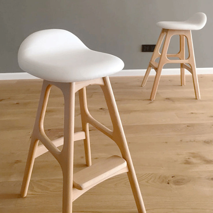 Industrial Bar Stools with Ash Wood Frame Matte Finish Faux Leather Stools