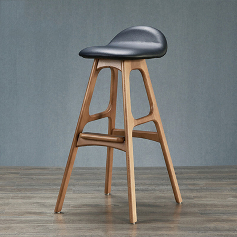 Industrial Bar Stools with Ash Wood Frame Matte Finish Faux Leather Stools
