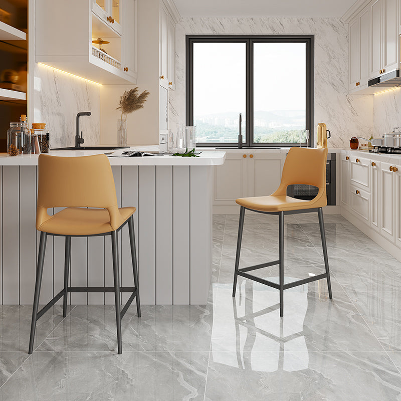 Leather Bar Stool Modern Backrest Counter Stool with Metal Legs