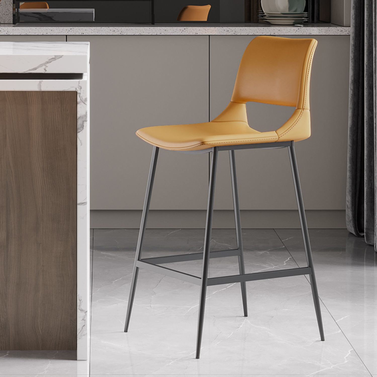 Leather Bar Stool Modern Backrest Counter Stool with Metal Legs