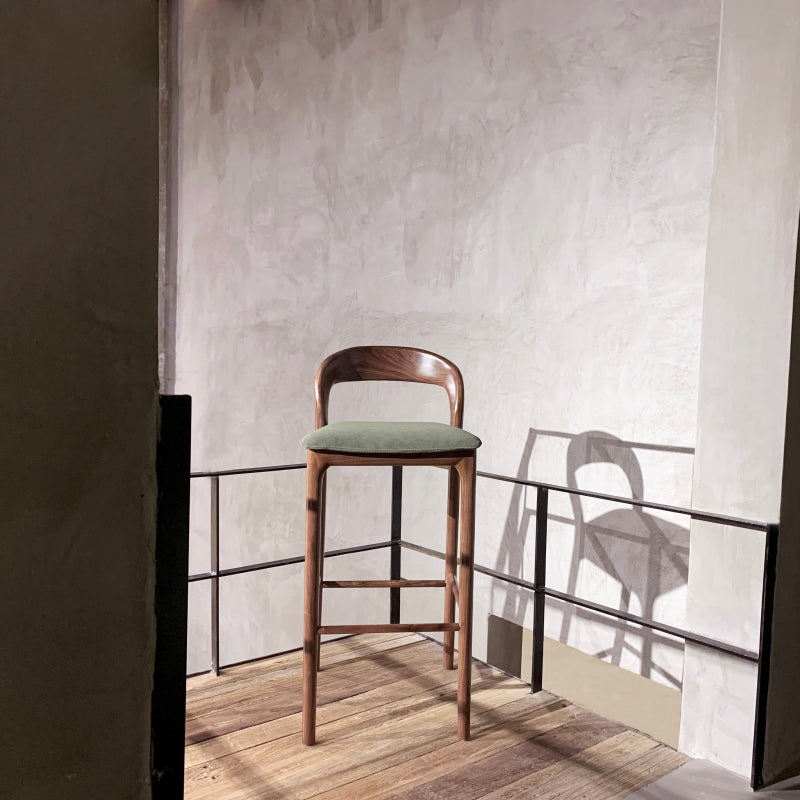 Brown Ash Wood Counter Stools Industrial Green Velvet Stools