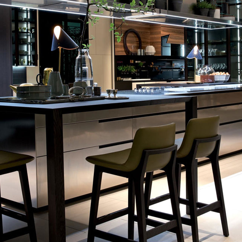 Leather Bar Stool Backrest Counter Stool for Bristol with Wooden Legs