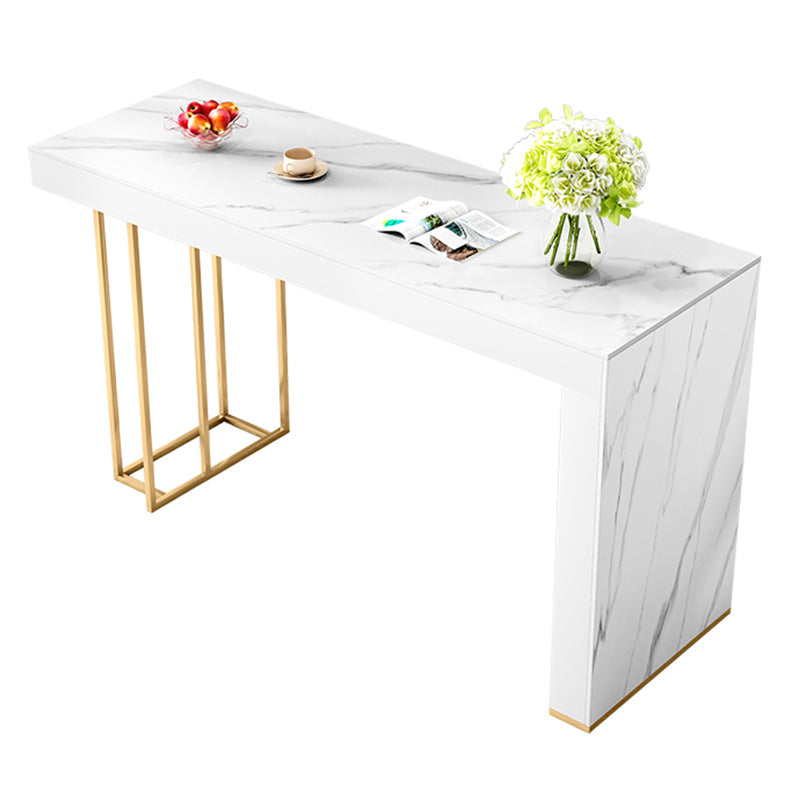 Glam Rectangle Bar Dining Table Wood and Stone Bar Table in White