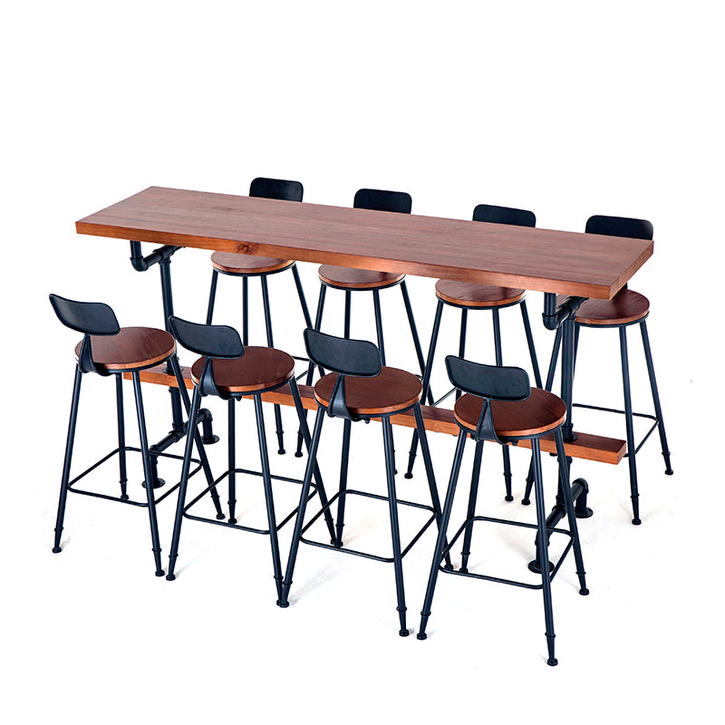 Industrial Trestle Base Bar Height Table Metal and Wood Bar Table for  Dining Room