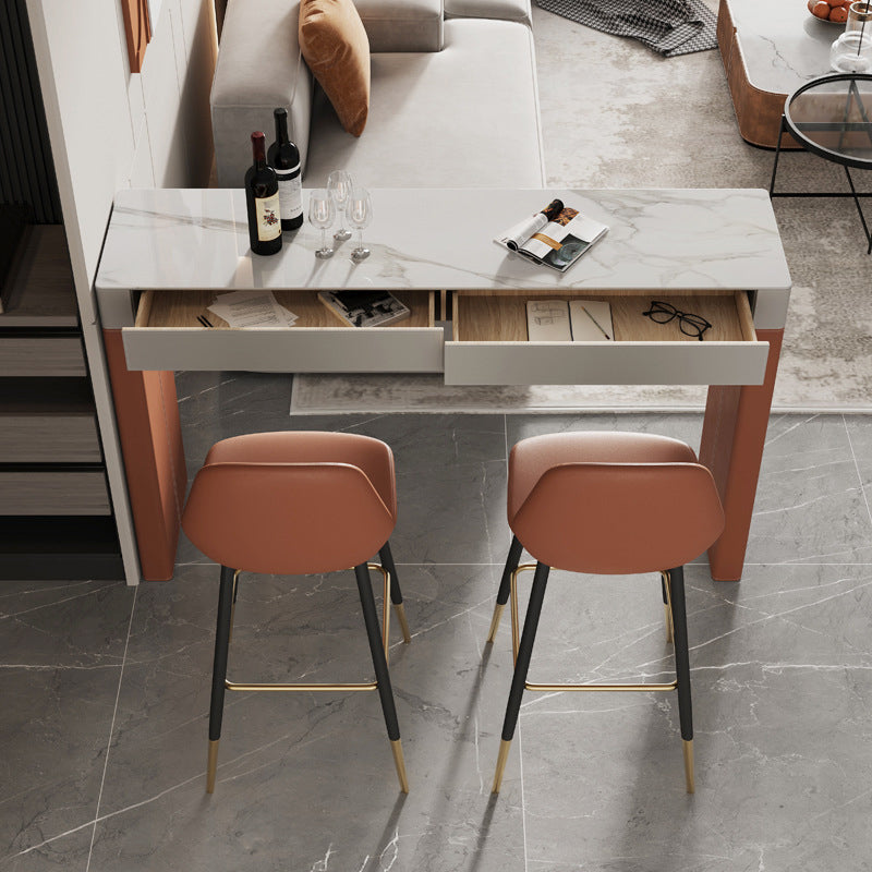 Modern Stone Top Bar Dining Table Rectangle Pub Table with Double Pedestal