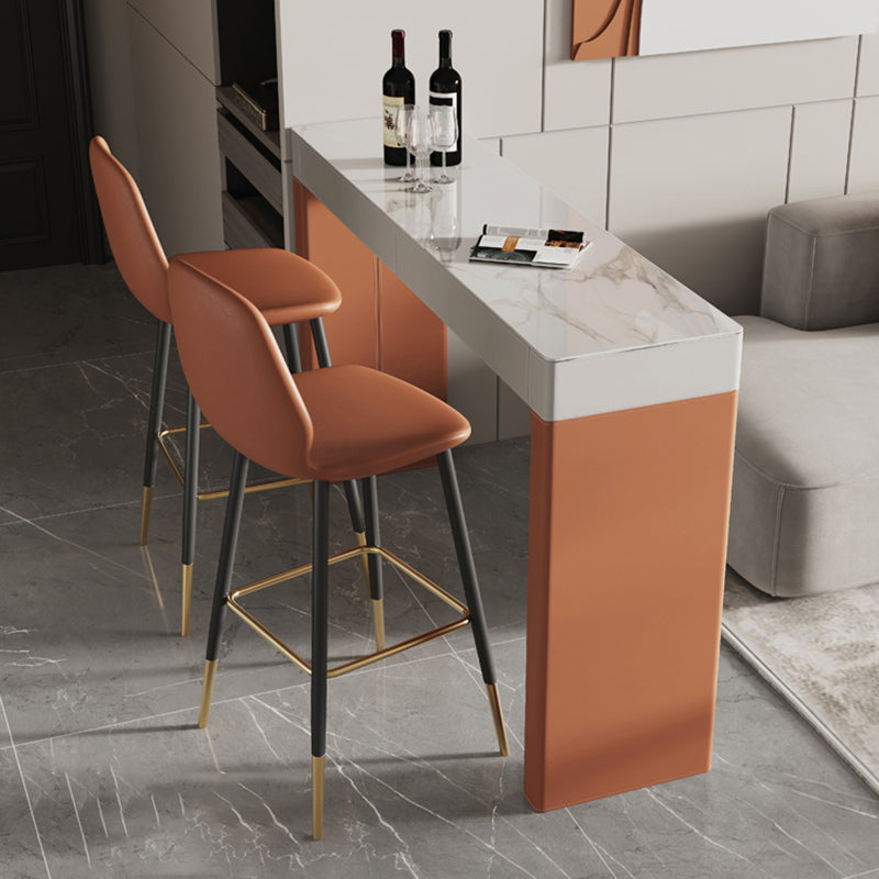 Modern Stone Top Bar Dining Table Rectangle Pub Table with Double Pedestal