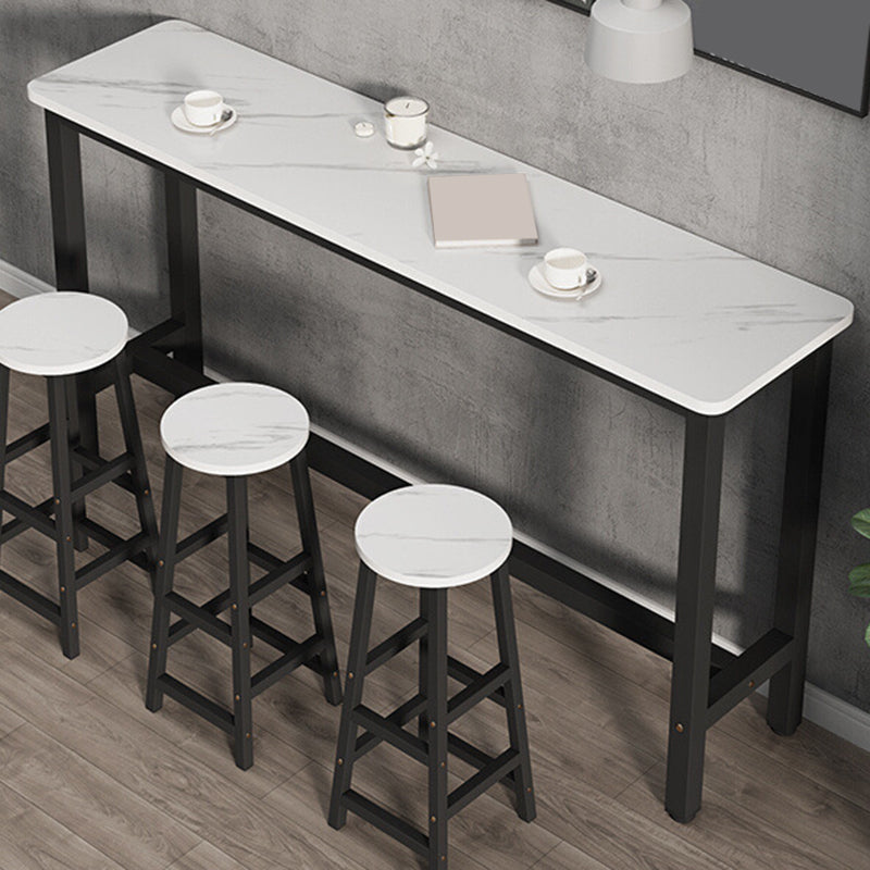 Modern Wooden Bistro Bar Table Rectangle Metal Base Bar Table