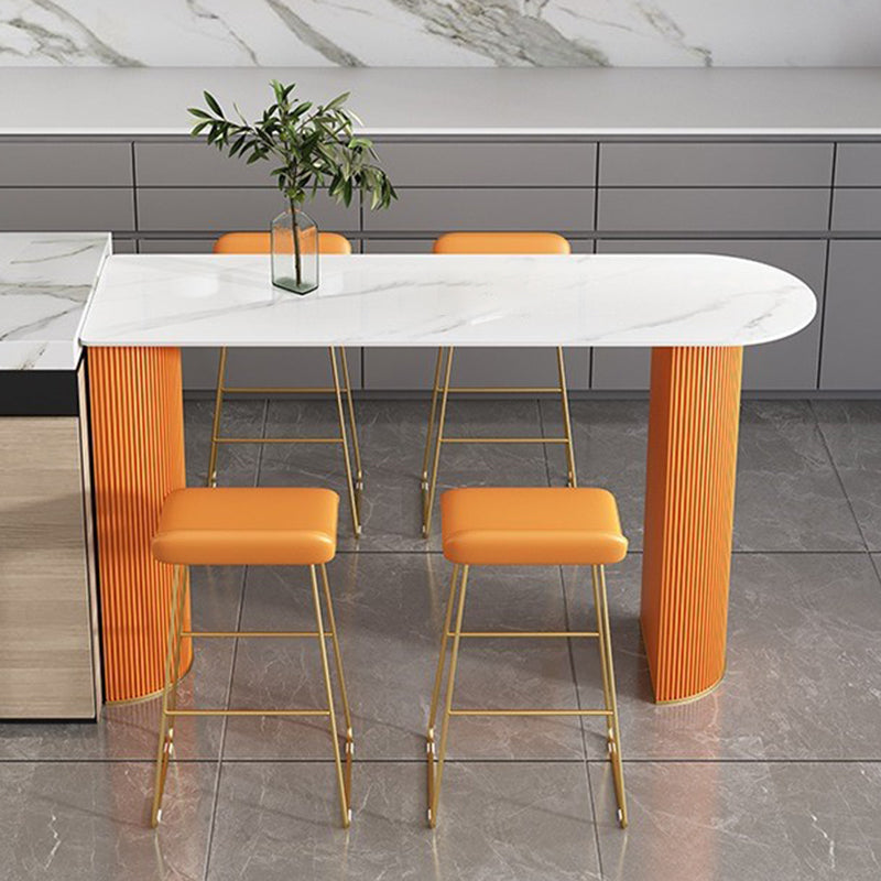 Industrial Free Form Bar Height Table Stone and Iron Bar Table with Double Pedestal