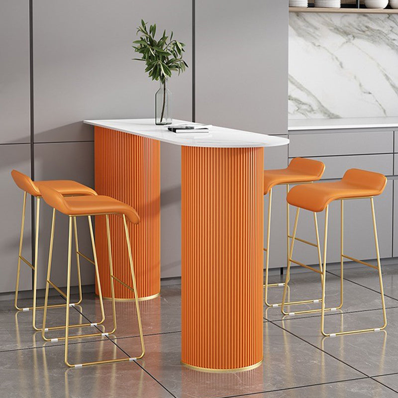 Industrial Free Form Bar Height Table Stone and Iron Bar Table with Double Pedestal