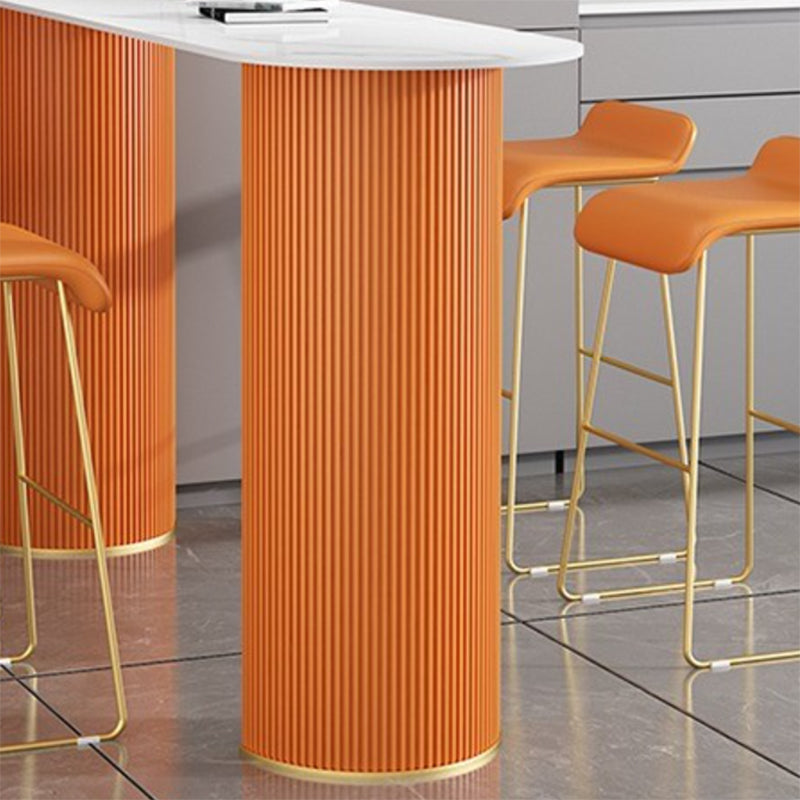 Industrial Free Form Bar Height Table Stone and Iron Bar Table with Double Pedestal